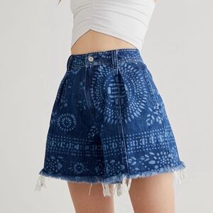 Free People We the Free Amelie Printed A-Line Denim Jean Shorts Size 27
